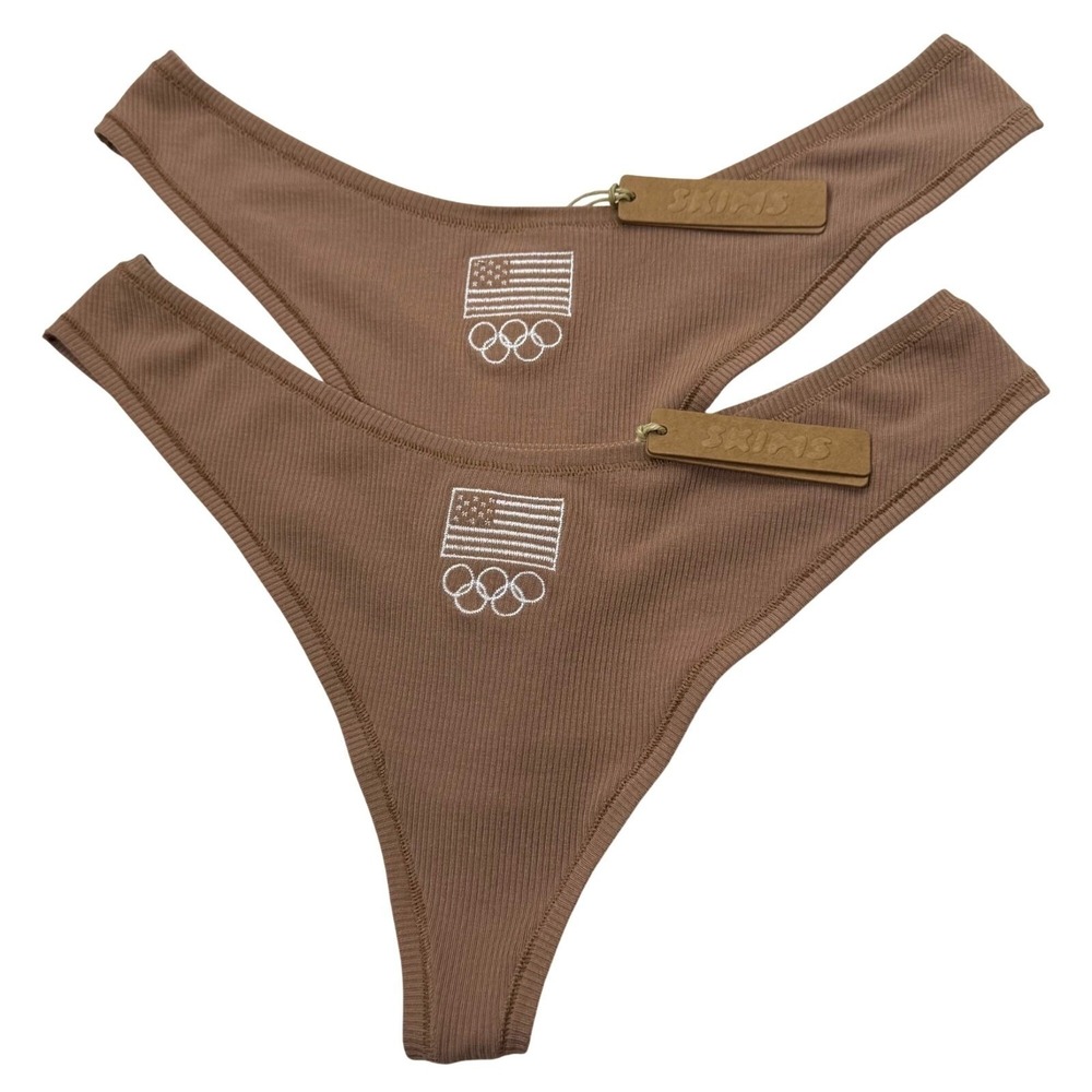 SKIMS Soft Lounge Rib Dipped‎ Thong Team USA Lot of 2 Sienna Large